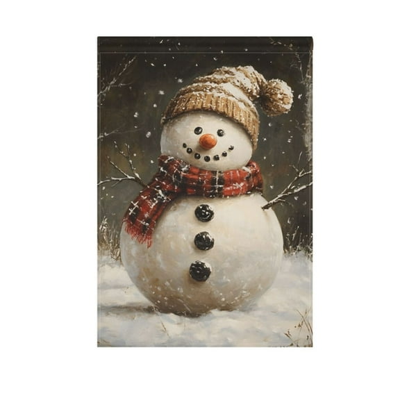 Snowman in Winter Garden Flag House Banner 12" x 18" Double Sided Outdoor Yard Decoration
