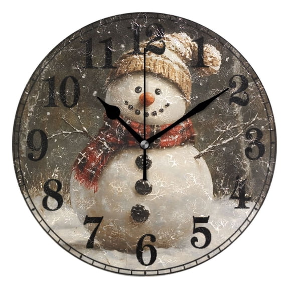 Snowman in Winter Silent Wall Clock 10" Non-Ticking Battery Clock