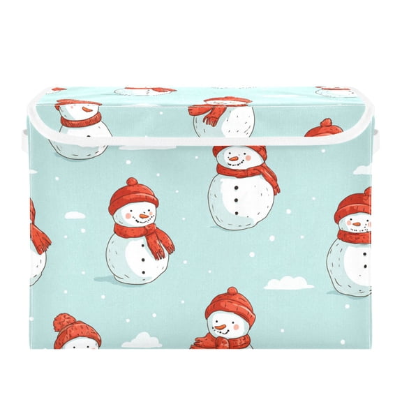 Snowman on Clouds Christmas Foldable Storage Bins with Lids Handles Collapsible Storage Containers Tote Boxes 16.5 x 12.6 x 11.8 inches
