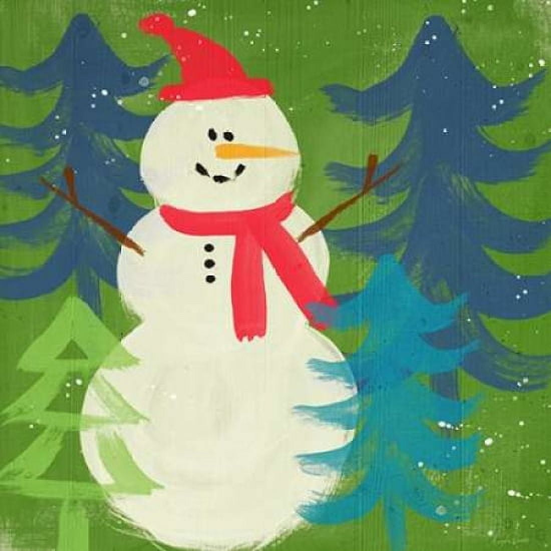 Snowman on Green Canvas Art - Linda Woods (24 x 24)