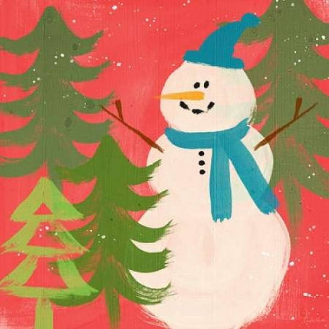 Snowman on Red Canvas Art - Linda Woods (24 x 24)