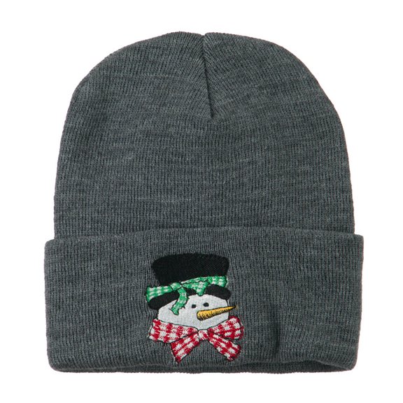 Snowman's Head with Scarf Embroidered Beanie - Grey OSFM
