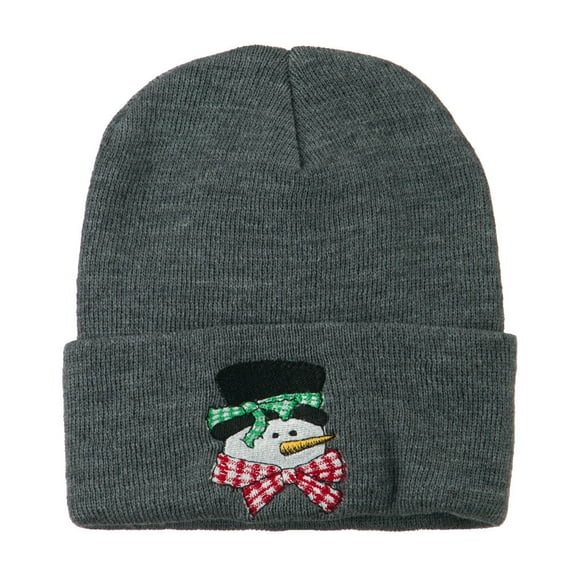 Snowman's Head with Scarf Embroidered Beanie - Grey OSFM