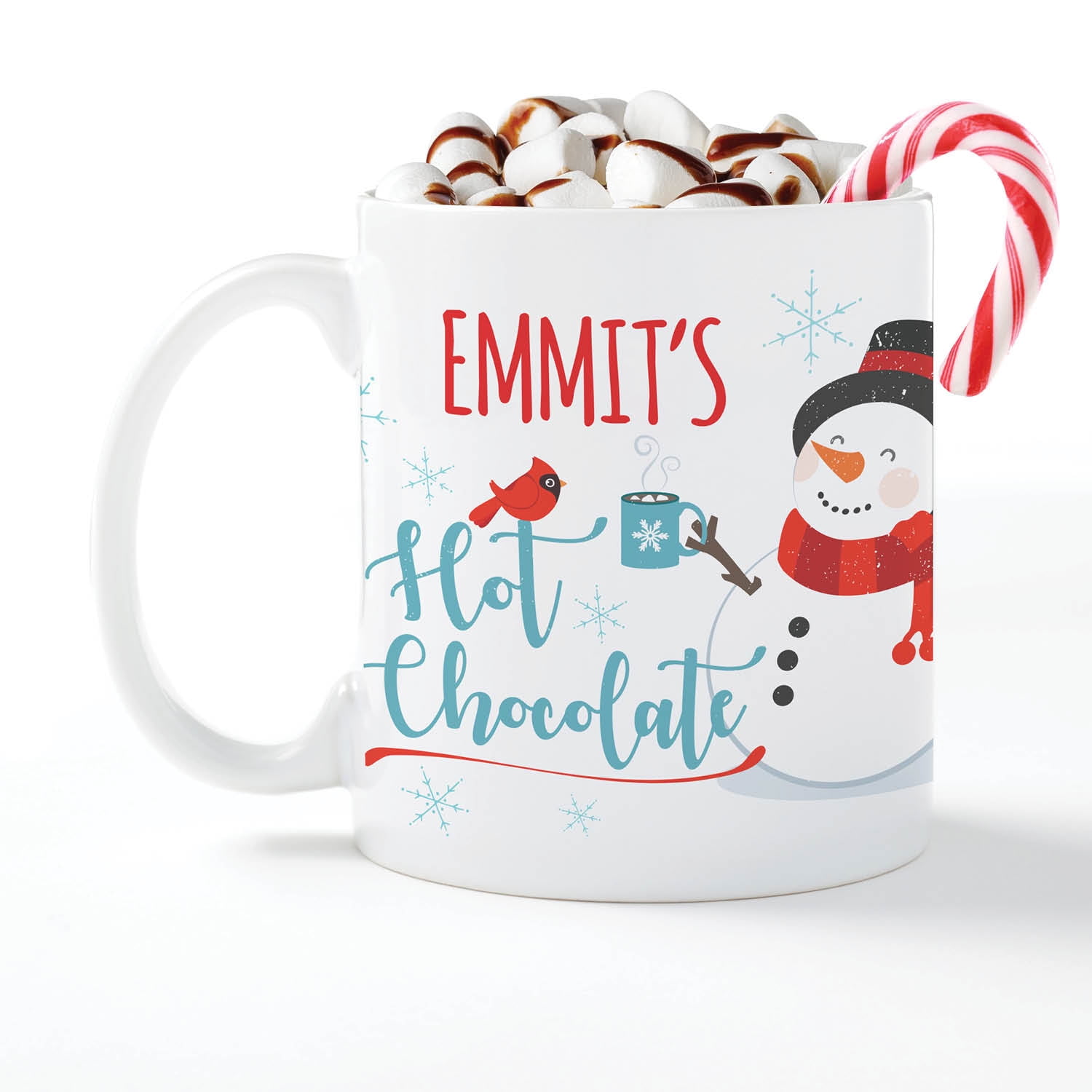 Kids Hot Chocolate Snowman Personalized Christmas Coffee Mug, Cute