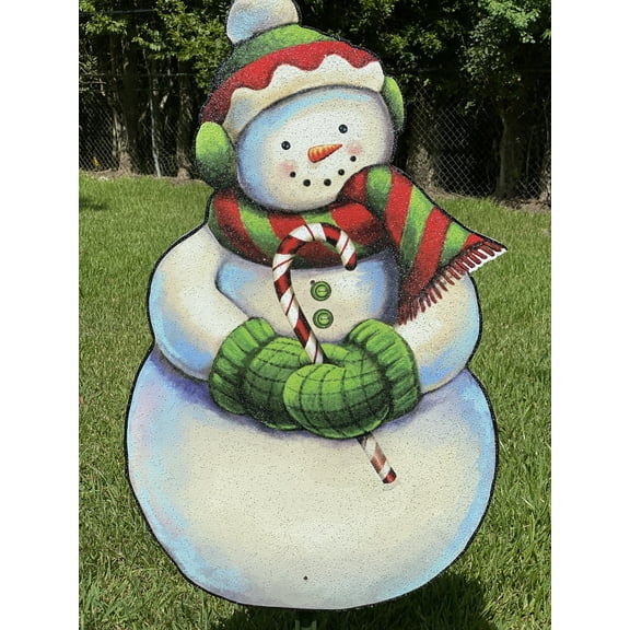 Snowman with A Cane Christmas Yard Art