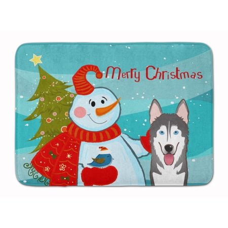 Snowman with Alaskan Malamute Machine Washable Memory Foam Mat
