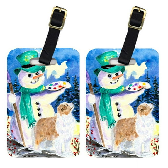Snowman with Australian Shepherd Luggage Tags Pair of 2