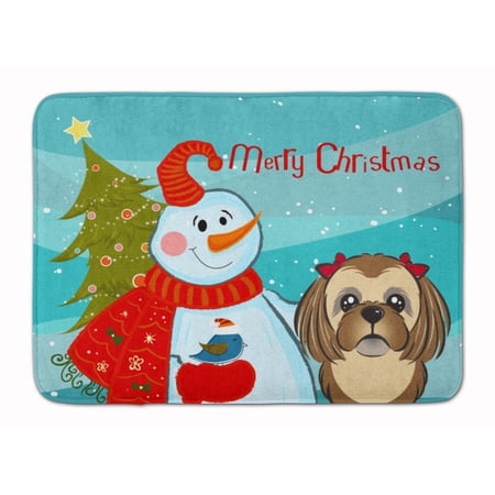 Snowman with Chocolate Brown Shih Tzu Machine Washable Memory Foam Mat