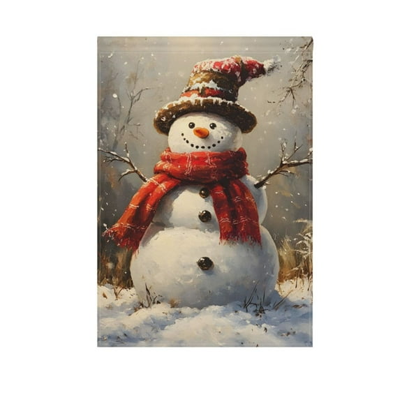 Snowman with Christmas Hat Garden Flag 12X18 Double Sided Yard Flags for Outside Outdoor All Seasonal Decoration
