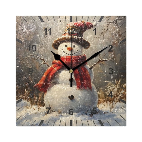 Snowman with Christmas Hat Wall Clock Battery Operated Silent Non-Ticking Bedroom Office Kitchen Home School Decor 7.8"(Black)