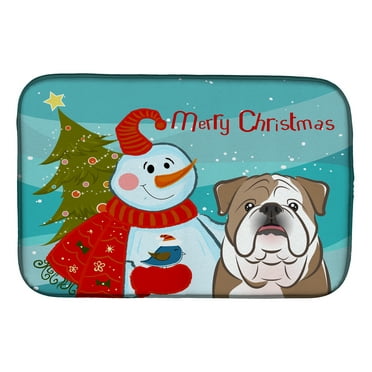 Snowman with English Bulldog Dish Drying Mat