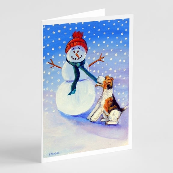 Snowman with Fox Terrier Greeting Cards and Envelopes Pack of 8