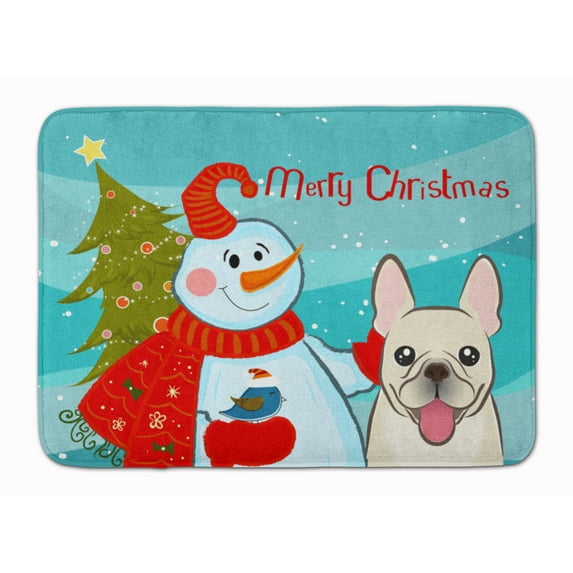 Snowman with French Bulldog Machine Washable Memory Foam Mat