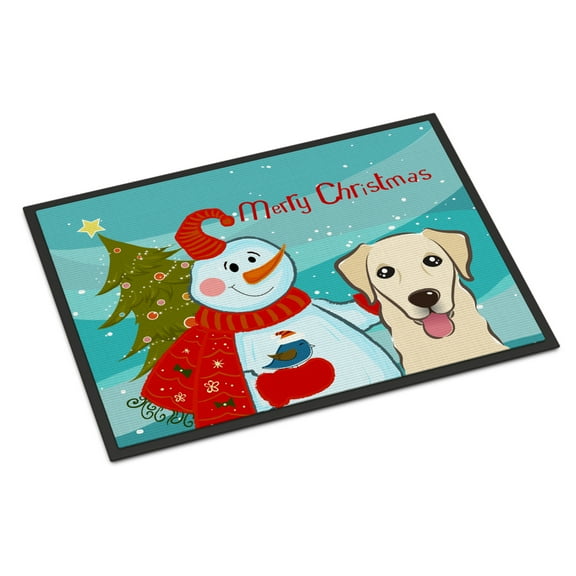 Snowman with Golden Retriever Door Mat