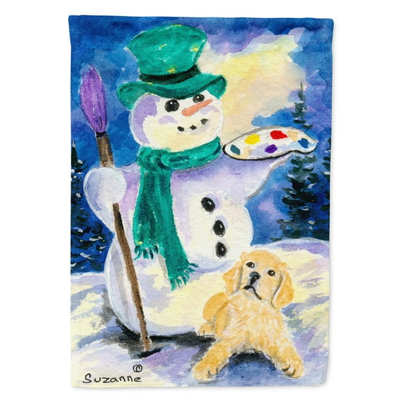 Snowman with Golden Retriever Garden Flag