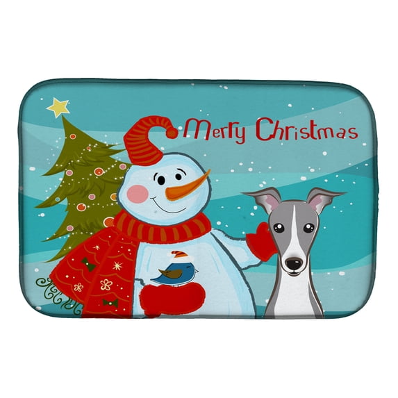 Snowman with Italian Greyhound Dish Drying Mat