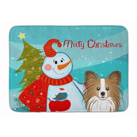 Snowman with Papillon Machine Washable Memory Foam Mat