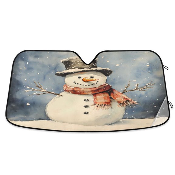Snowman with Scarf Wrap in Hat Car Windshield Sun Shade Foldable Car Front Window Visor Heat and UV Protection 53x23.5