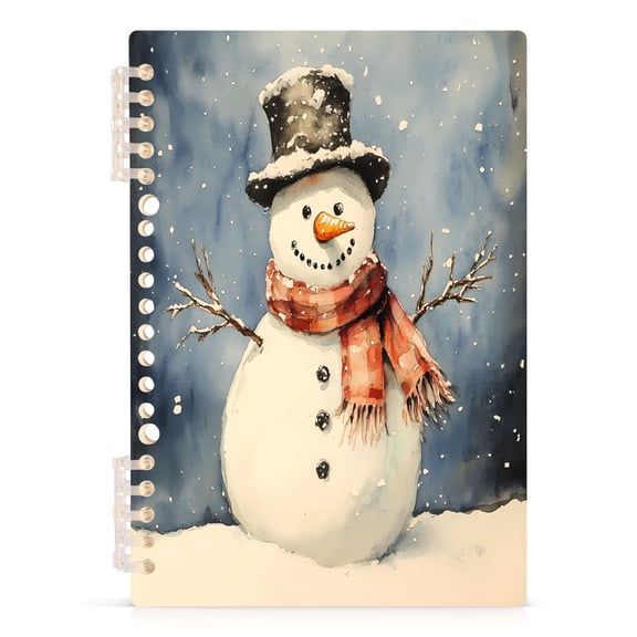 Snowman with Scarf Wrap in Hat Notebooks 1-subject Journal 60 Sheets A5 College Ruled Paper Detachable Ring 8.3"x5.7"