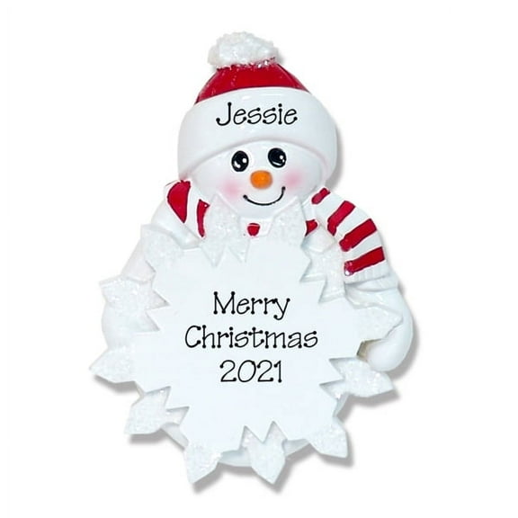 Snowman with Snowflake Personalized Christmas Ornament - RESIN -Personalized Ornaments