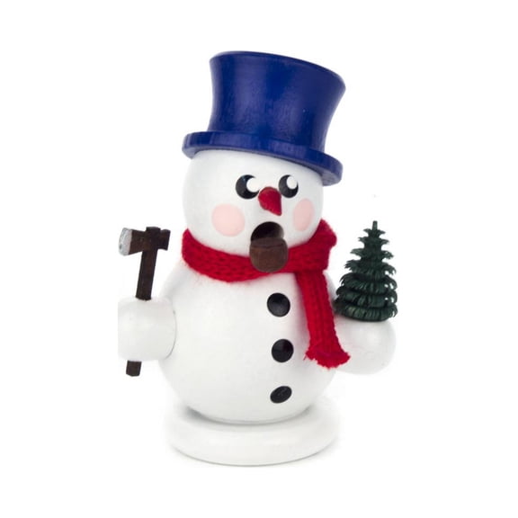 Snowman with Tree Miniature German Wood Christmas Incense Smoker Mini 3 Inch