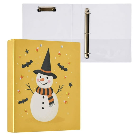 Snowman with Witch Hat 3 Ring Hardcover Binders 1.5in Round Rings for Letter-Size Folder Paper Organizer Pockets for Office Student Recipe