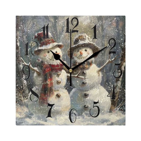 Snowmans Gray Wall Clock Decorative Square Silent Non-Ticking Operated Clocks Aesthetic for Bedroom Living Room