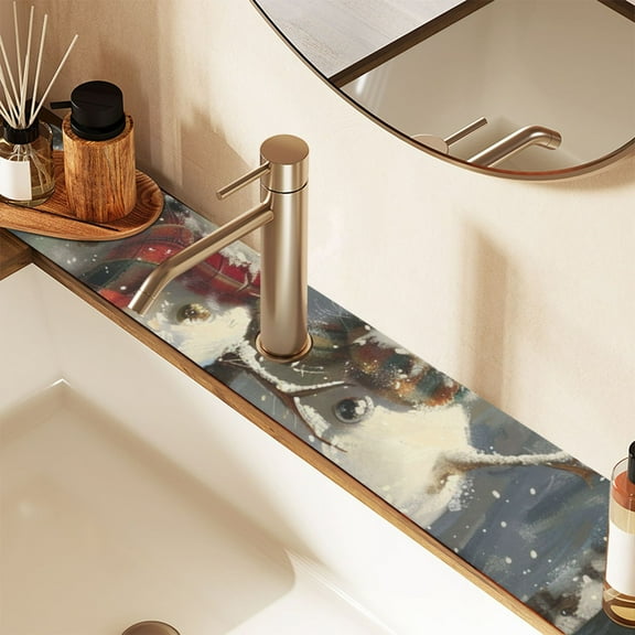 Snowmans Grey Sink Splash Guard Faucet 30x5.4in Drying Mat Drying Mat Absorbent Pad for Bathroom Kitchen 2PCS