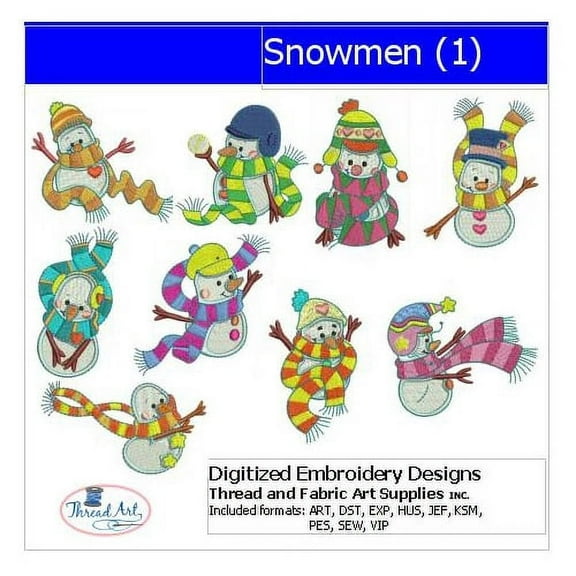 Snowmen(1) Embroidery Designs - All Popular Formats Included - Loaded on USB Stick