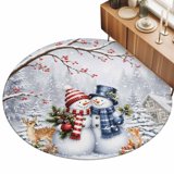 Snowmen Couple Area Rug 4', Christmas Country Cabin Forest Deer Gift ...