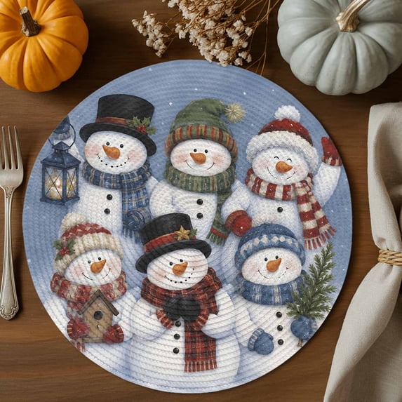 Snowmen Family Round Braided Placemats 15
