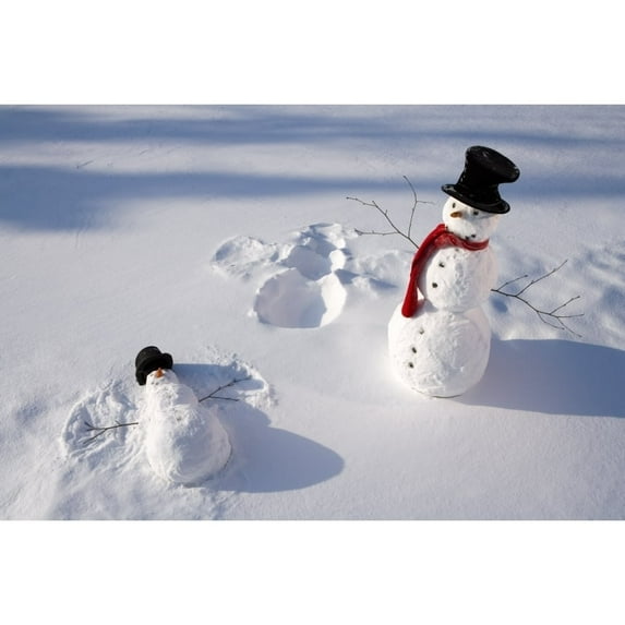 Snowmen In Forest Making Snow Angel Imprint In Snow In Late Afternoon Sunlight Alaska Winter Poster Print