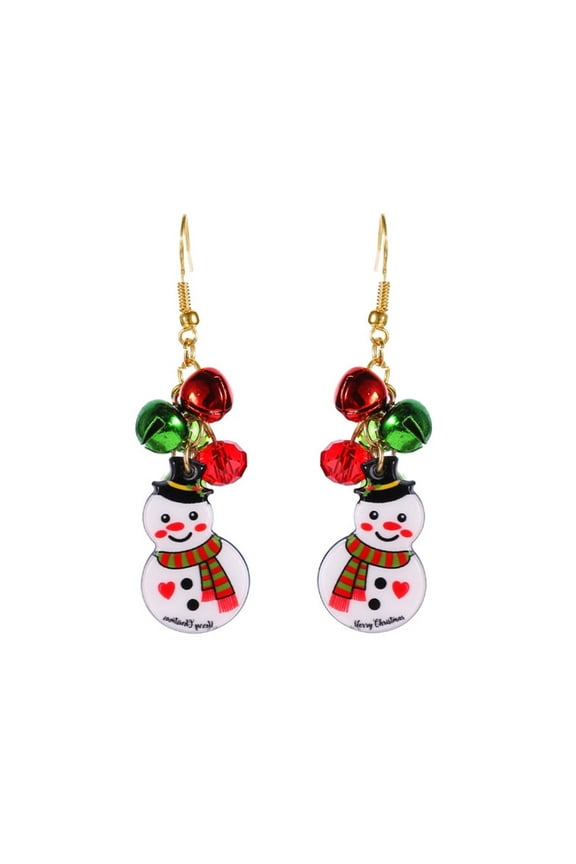 Snowmen Jingle Bell Dangle Drop Earrings Crystal Dangling Charm Christmas Hook Studs for Women