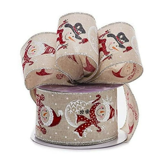 Snowmen On Natural Wired Christmas Ribbon - 2 1/2" X 10 Yards (56113101)