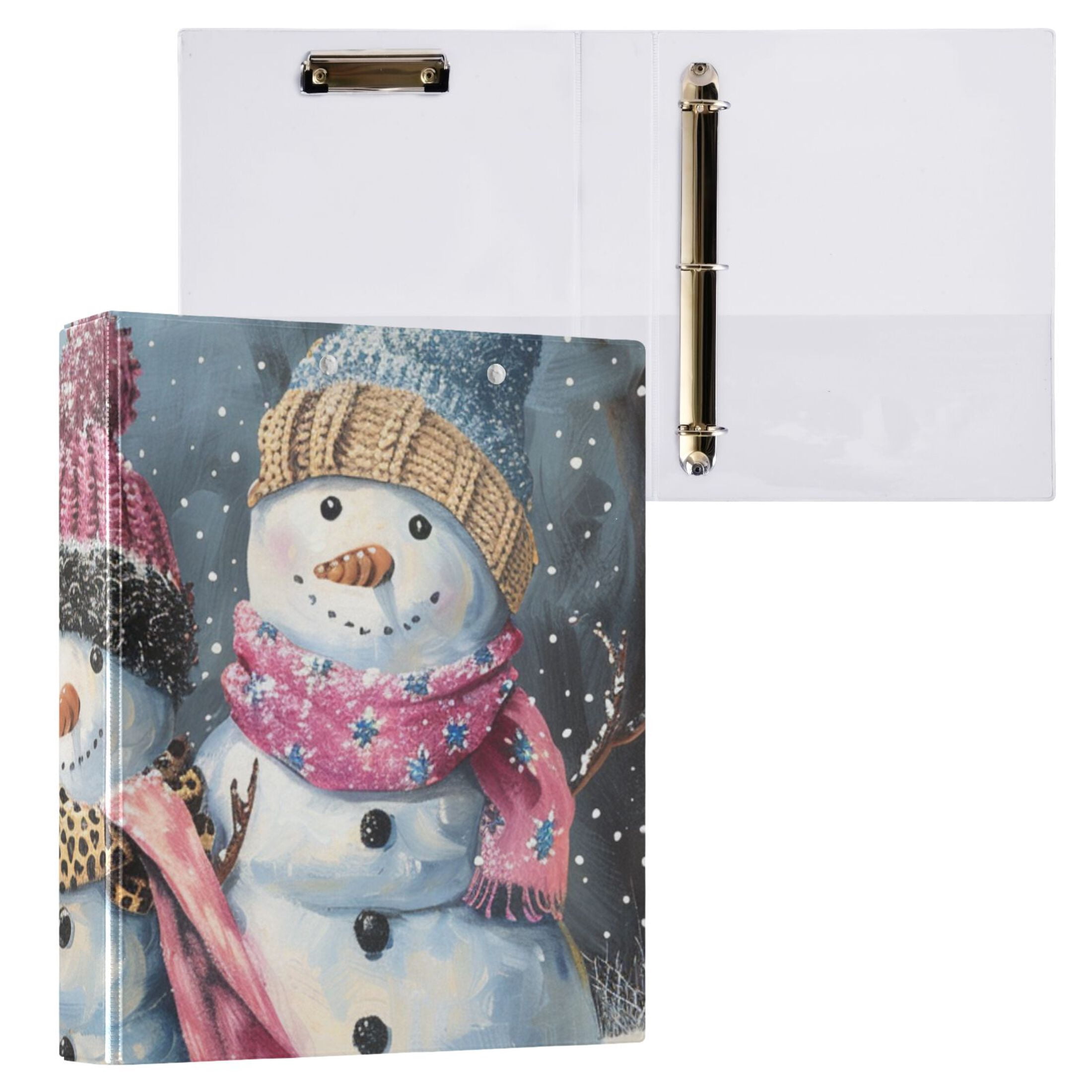 Snowmen Scarf 3 Ring Binders 1.5 inch Hardcover File Folders with Interior Pockets A4 Size Organizer for School Office Hospital
