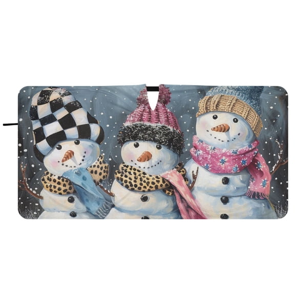 Snowmen Scarf Car Windshield Sun Shade Foldable Front Window Shades Cover Sun Visor Shield Block