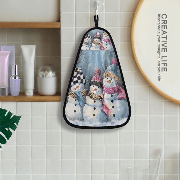 Snowmen Scarf Hanging Kitchen Towel Machine Washable Hand Towel Bathroom Absorbent Towel Quick Dry Dishcloth