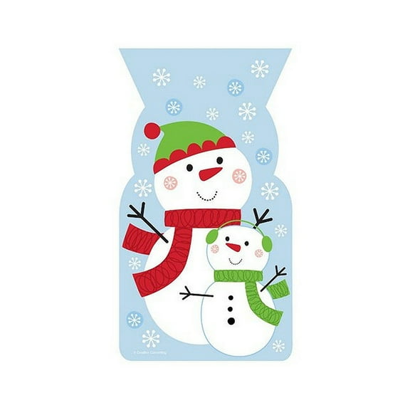 Snowmen Shaped Cello Bags With Red Twist Ties 9in. x 5in. - 20 Pack (070854)