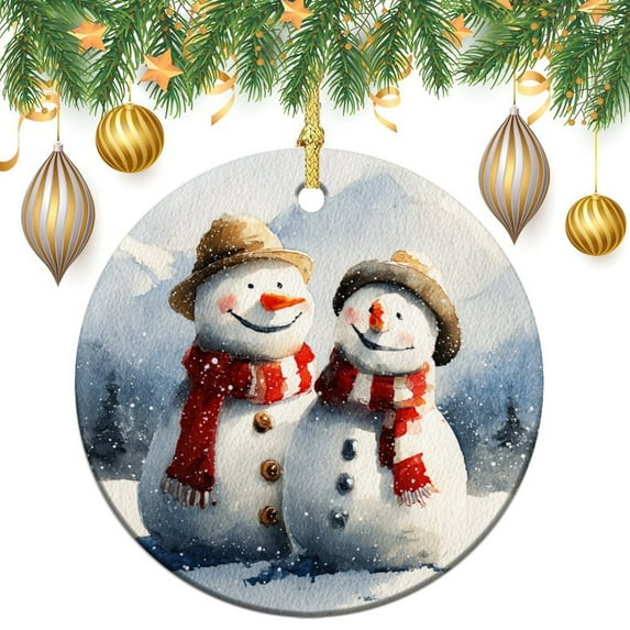 Snowmen Wearing Scarf And Hat Christmas Ceramic Ornament Snowman Snowflake Decor Christmas Decoration Keepsake Ornament Christmas Home Office Tree Decorations