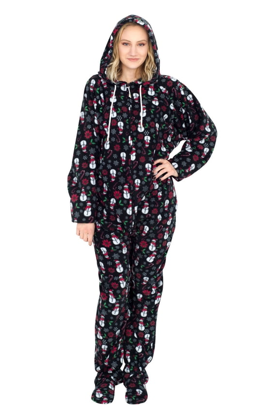 Snowmen and Candy Canes Black Ugly Christmas Pajama Suit with Hood