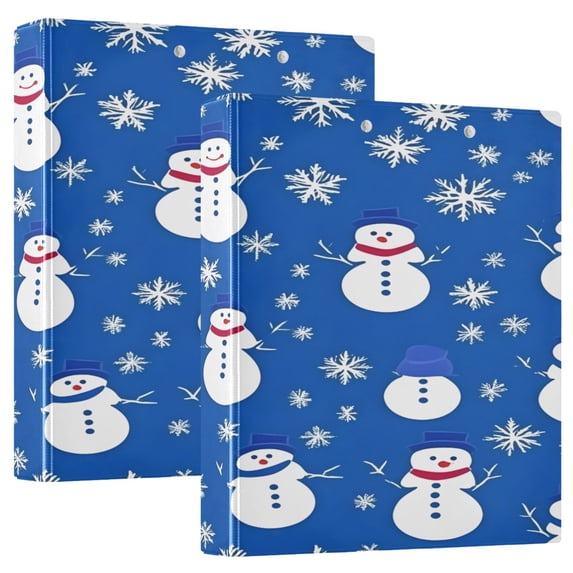 Snowmen and Snowflakes 12.4x10.6in PVC Round Ring Binder, D-Ring 3-Hole, Metal Clip, 200 Sheets