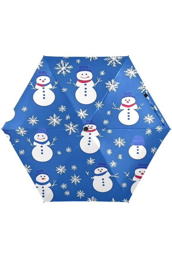 Snowmen and Snowflakes Umbrellas for Sun Auto Open Close UV50+ Waterproof 5-Fold Compact Fiberglass Frame