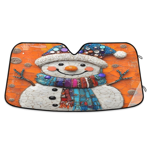 Snowmen with Colorful Sequins Hat Car Windshield Sun Shade Foldable Car Front Window Visor Heat and UV Protection 55x27.6