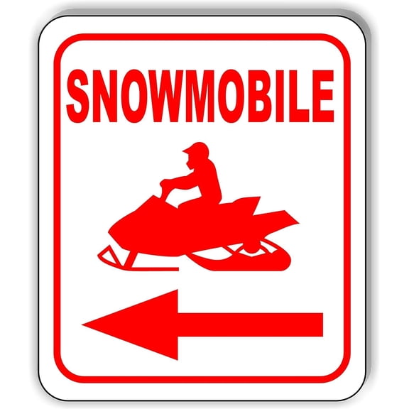 Snowmobile LEFT ARROW RED Aluminum Composite Outdoor Sign 8.5" x10"