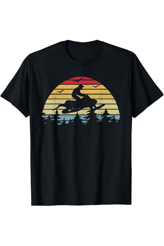 Snowmobile Retro Snowmobile Mountain Snowmobiling T-ShirtMen's and women's gift, black and white T-shirt, size: Extra large S-4XL