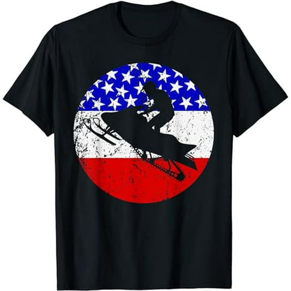 Snowmobile Retro Style Snowmobiling American Flag T-Shirt