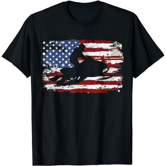 Snowmobile Vintage American Flag T-Shirt