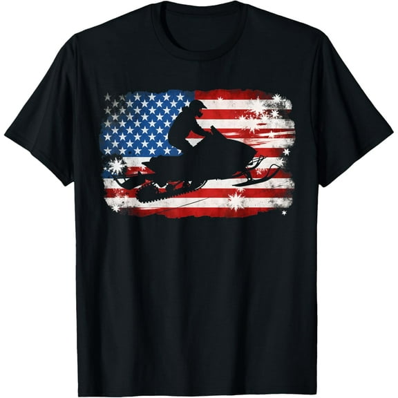 Snowmobile Vintage American Flag T-Shirt
