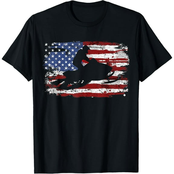 Snowmobile Vintage USA Flag T-Shirt