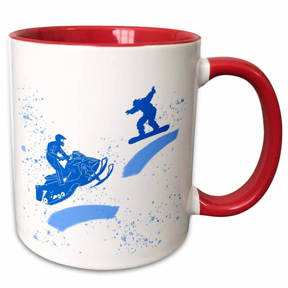 3dRose, Snowmobile, snowboard, snow. Winter sport. Add your custom text, 11oz Two-Tone Red Mug